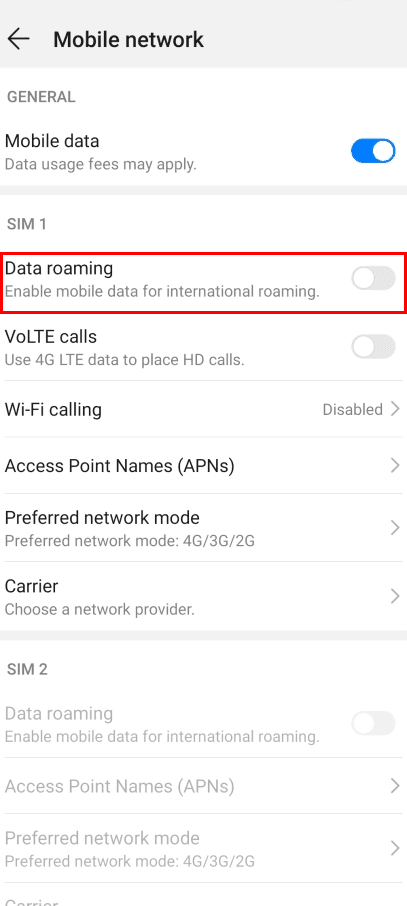 Huawei Data Roaming